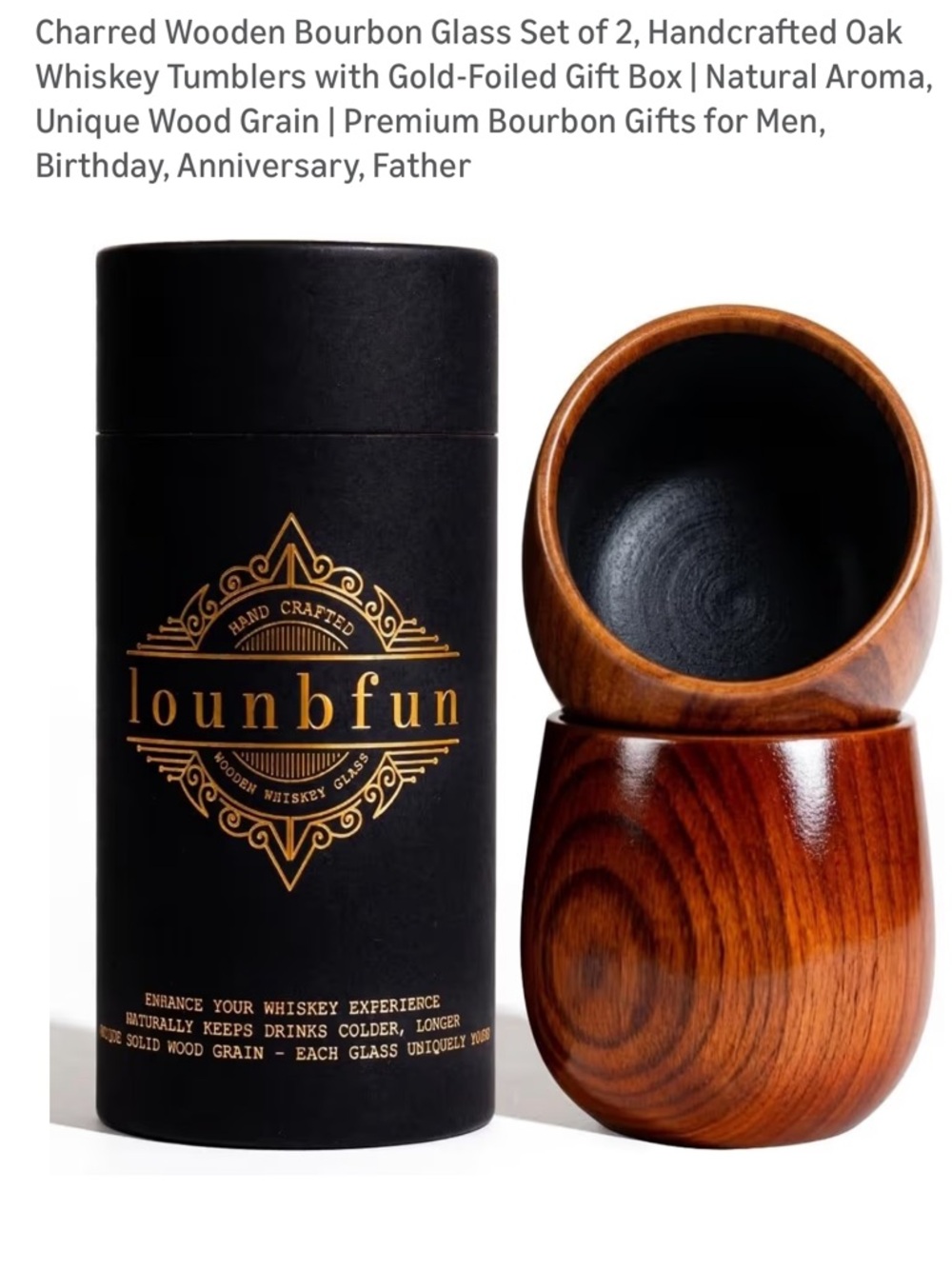 Men’s Oak Whiskey Tumblers Set - Brown & Black